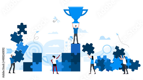 Animation ready duik friendly vector Illustration. Conceptual business story. Puzzle connection, teamwork abstract metaphor, partnership, collaboration, solving problem, effective business solution.