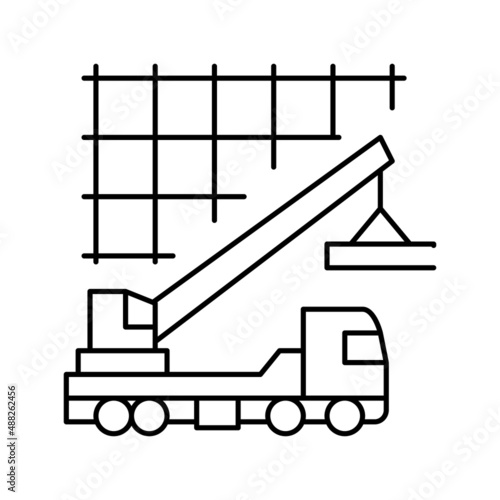 crane lifting building materials line icon vector illustration