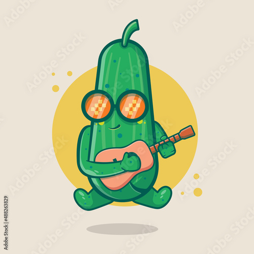 cool cucumber character mascot playing guitar isolated cartoon in flat style design. great resource for icon,symbol, logo, sticker,banner.