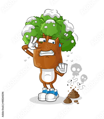 tree head cartoon with stinky waste illustration. character vector