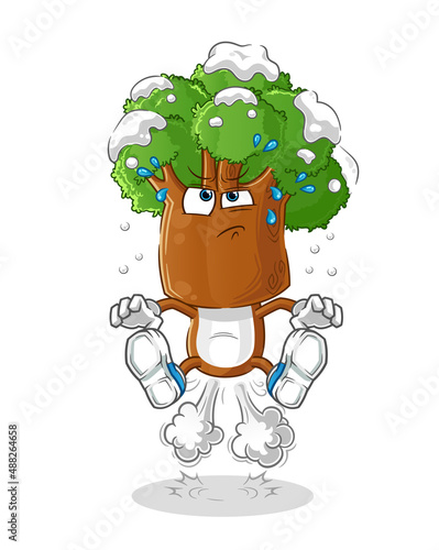 tree head cartoon fart jumping illustration. character vector