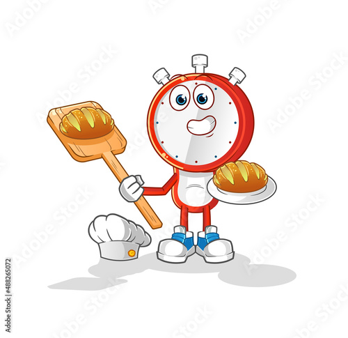 alarm clock head cartoon baker with bread. cartoon mascot vector