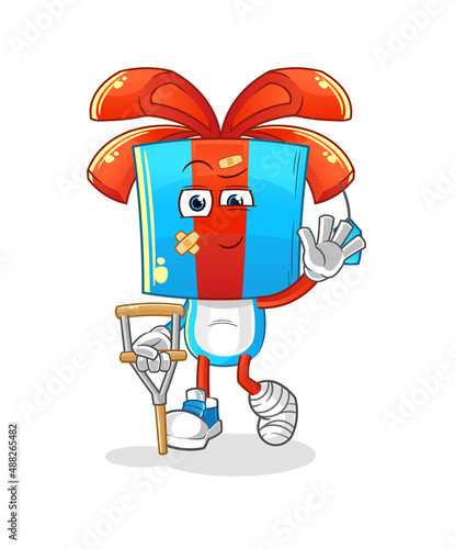 gift head cartoon sick with limping stick. cartoon vector