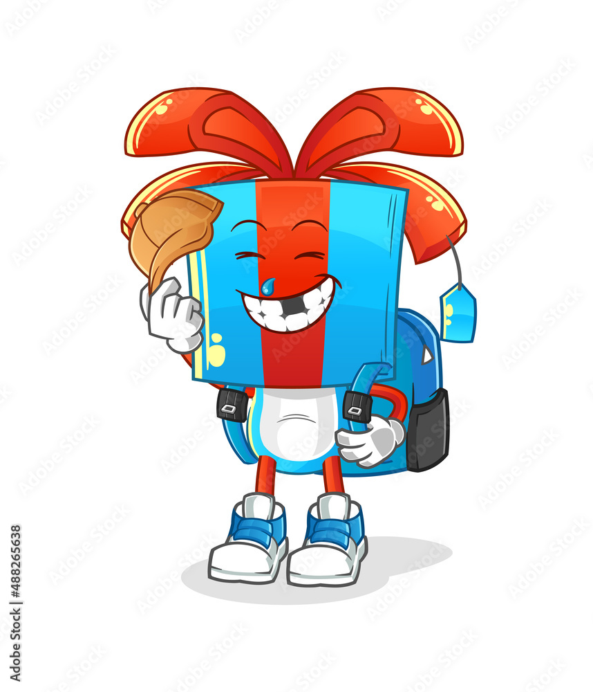 Obraz premium gift head cartoon goes to school vector. cartoon character