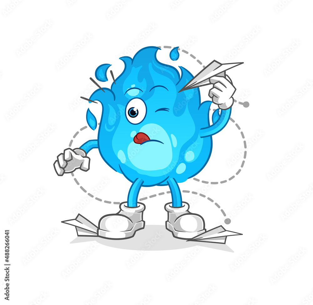 blue fire with paper plane character. cartoon mascot vector blue fire with paper plane character. cartoon mascot vector