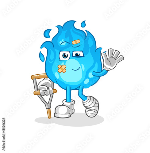 blue fire sick with limping stick. cartoon mascot vector
