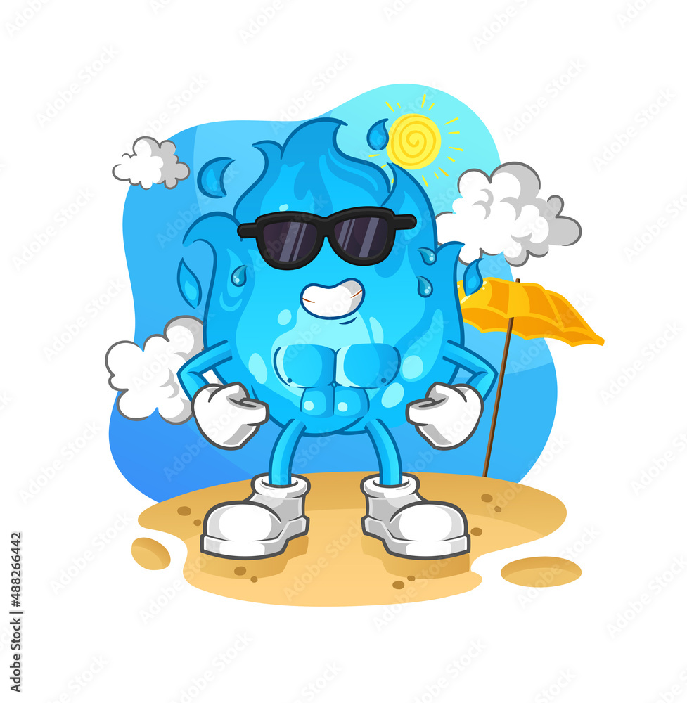 Obraz premium blue fire sunbathing in summer. character vector