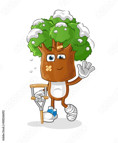 tree head cartoon sick with limping stick. cartoon vector
