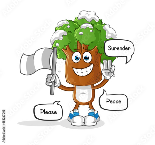 tree head cartoon hold surrender flag mascot. cartoon vector