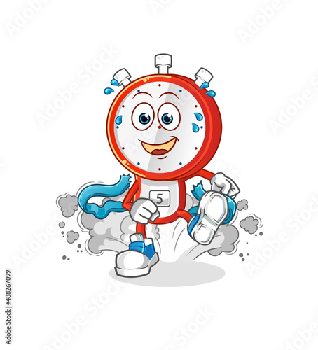 alarm clock head cartoon runner character. cartoon mascot vector