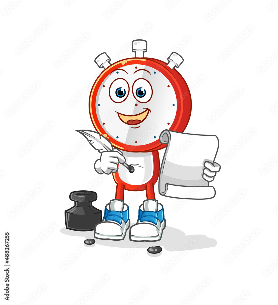 alarm clock head cartoon writer vector. cartoon character