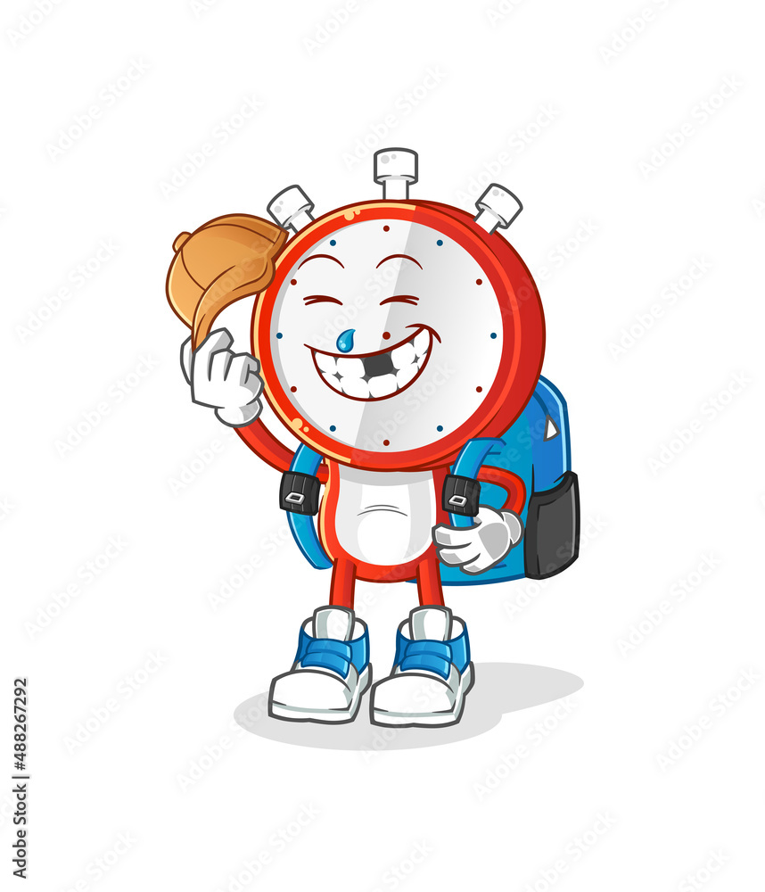 alarm clock head cartoon goes to school vector. cartoon character alarm clock head cartoon goes to school vector. cartoon character
