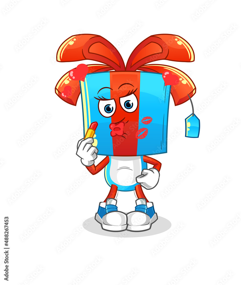 Obraz premium gift head cartoon make up mascot. cartoon vector