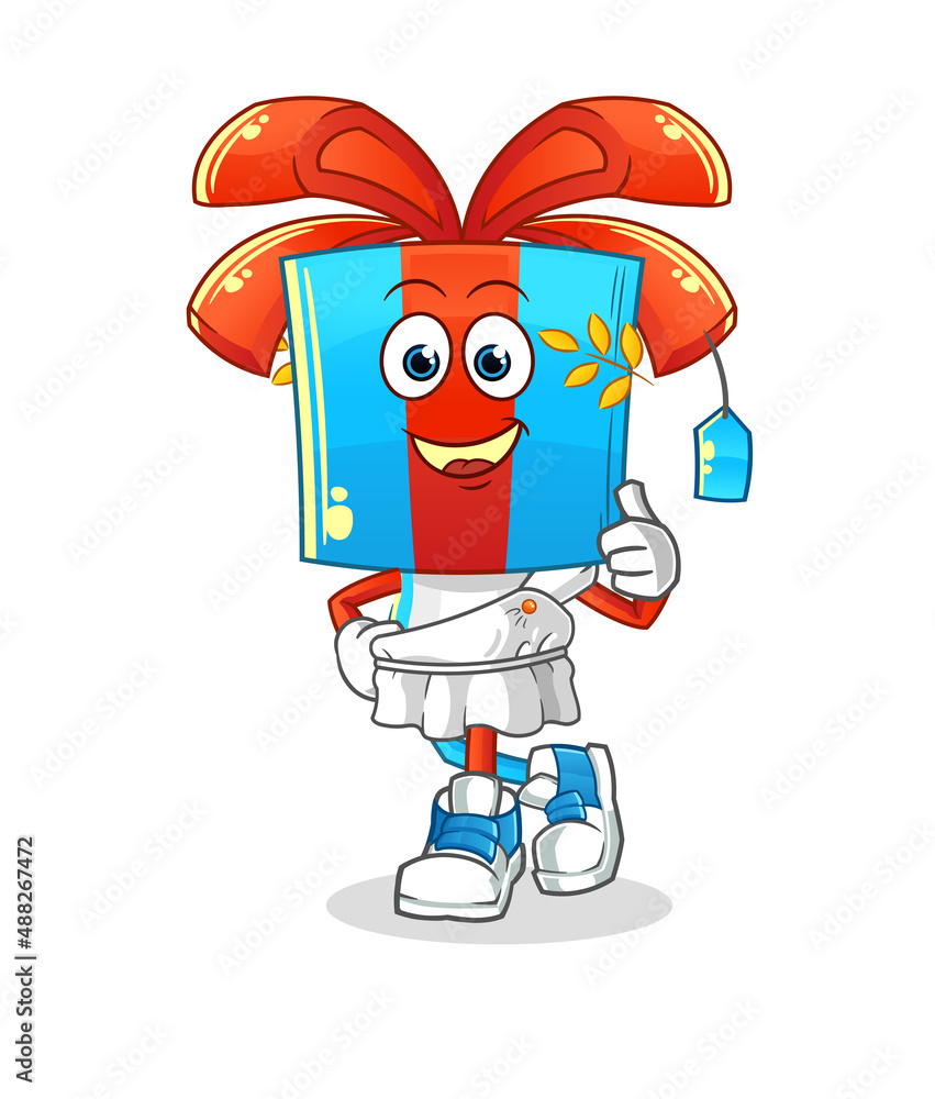 Obraz premium gift head cartoon with greek clothing. cartoon mascot vector