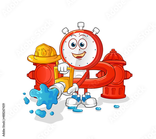 alarm clock head cartoon firefighter vector. cartoon character