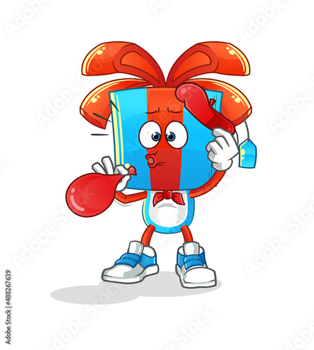 gift head cartoon pantomime blowing balloon. cartoon vector
