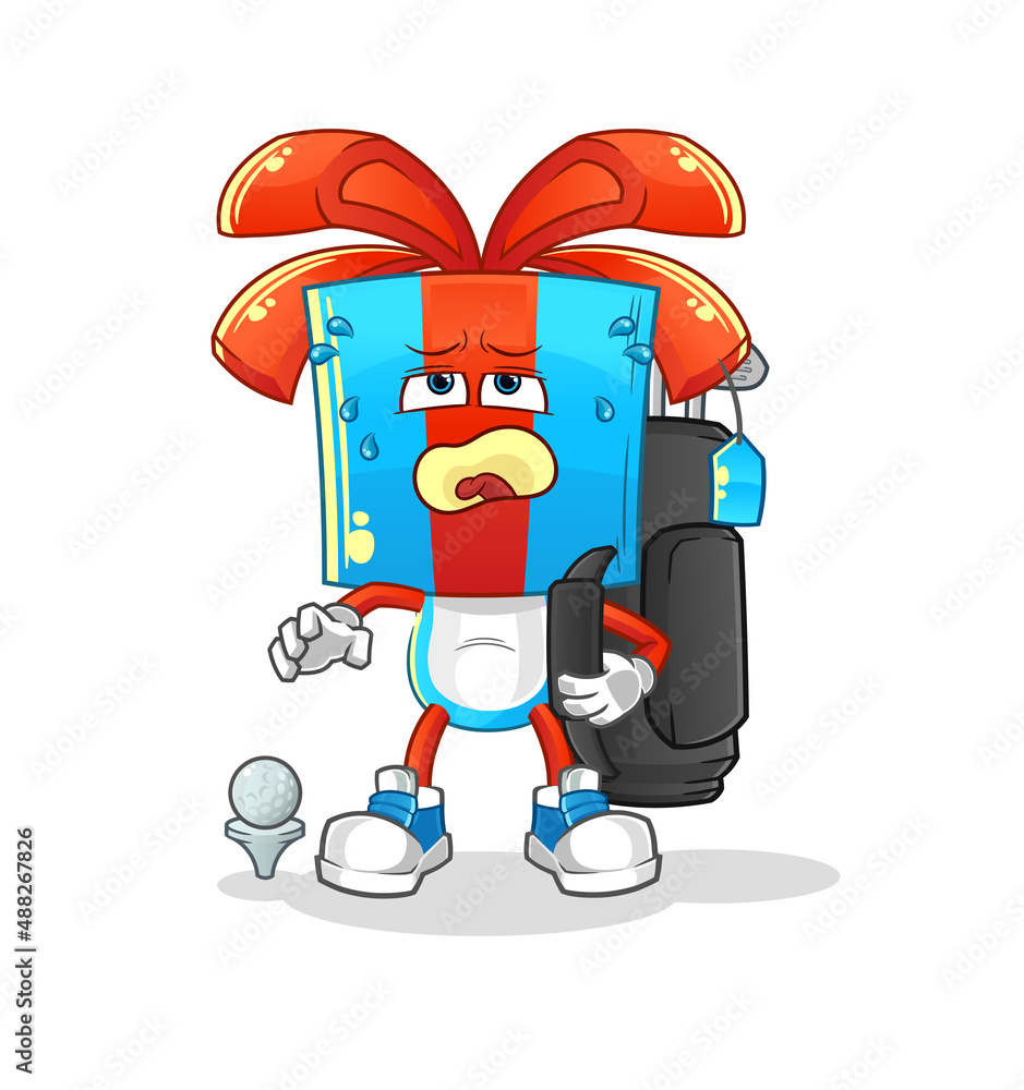 gift head cartoon with golf equipment. cartoon mascot vector