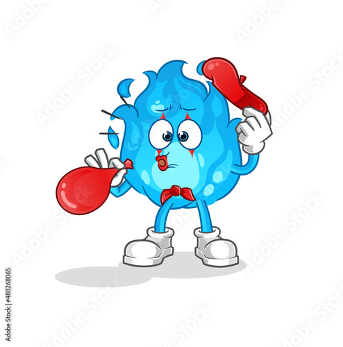 blue fire pantomime blowing balloon. cartoon mascot vector