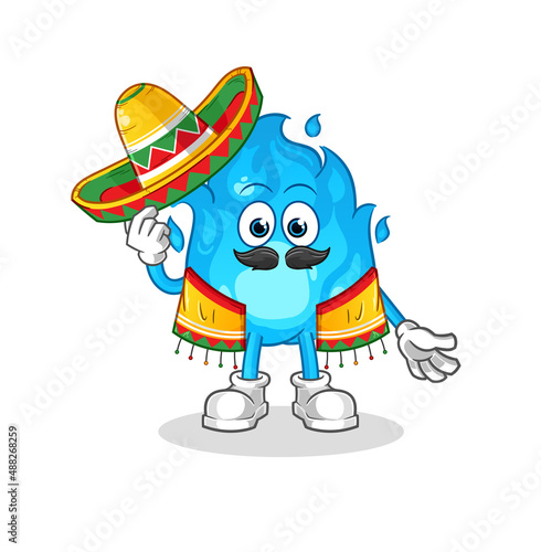 blue fire Mexican culture and flag. cartoon mascot vector