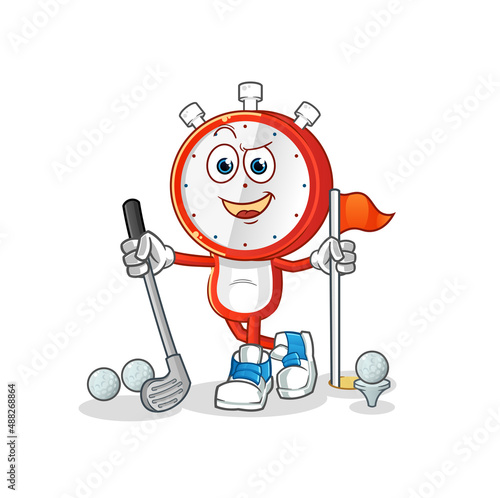 alarm clock head cartoon playing golf vector. cartoon character