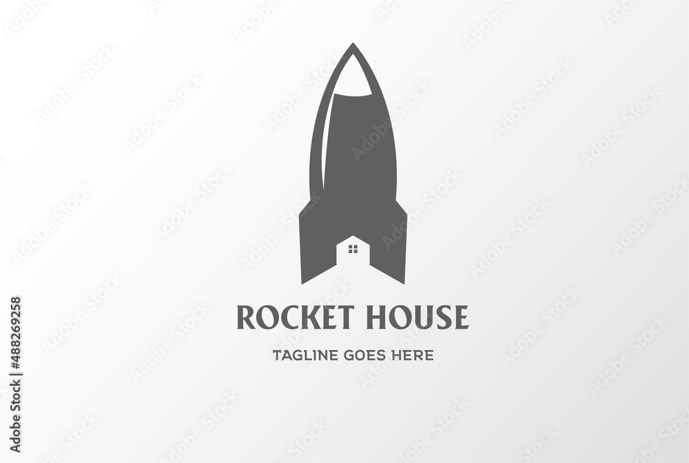 Simple Vintage Launch Rocket with House Roof Logo Design Vector