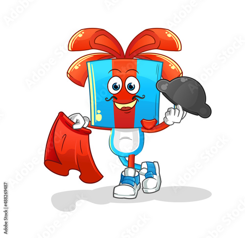gift head cartoon matador with red cloth illustration. character vector