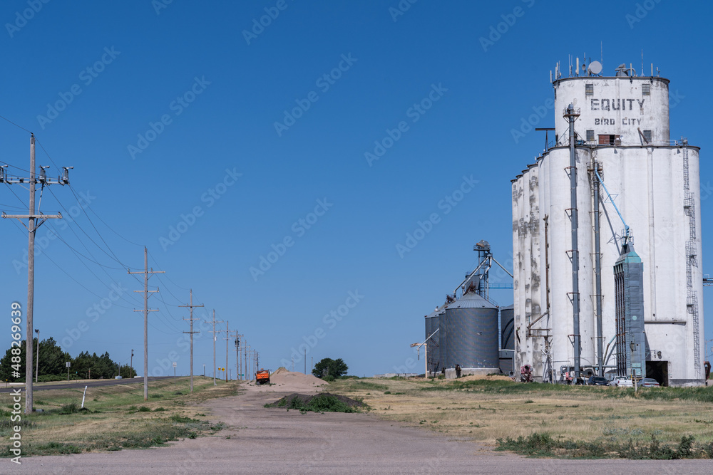 Grain elevators and bins for the farming community of Bird City Kansas Grain elevators and bins for the farming community of Bird City Kansas
