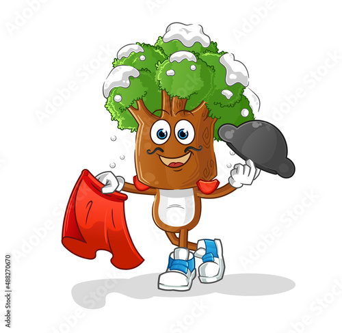 tree head cartoon matador with red cloth illustration. character vector
