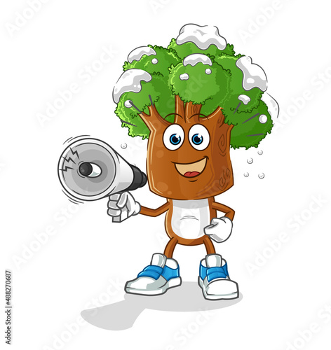 tree head cartoon holding hand loudspeakers vector. cartoon character