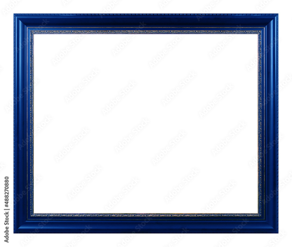 Antique golden pattern blue wooden frame isolated on white background. Antique golden pattern blue wooden frame isolated on white background.