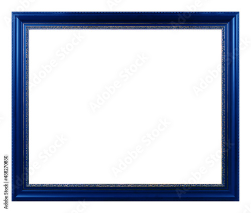 Antique golden pattern blue wooden frame isolated on white background.