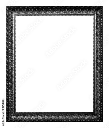 Antique black and silver wooden frame isolated on white background. © opasstudio