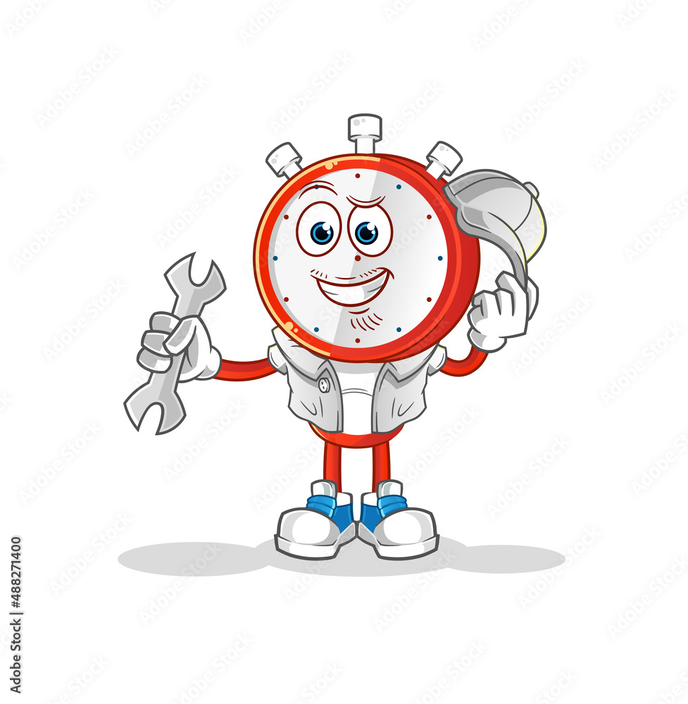 alarm clock head cartoon mechanic cartoon. cartoon mascot vector