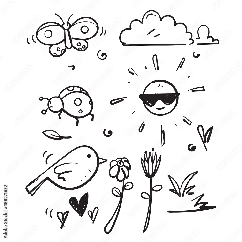 hand drawn doodle spring season nature illustration vector hand drawn doodle spring season nature illustration vector