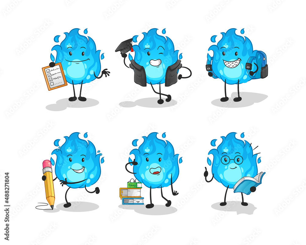 Fototapeta premium blue fire education set character. cartoon mascot vector