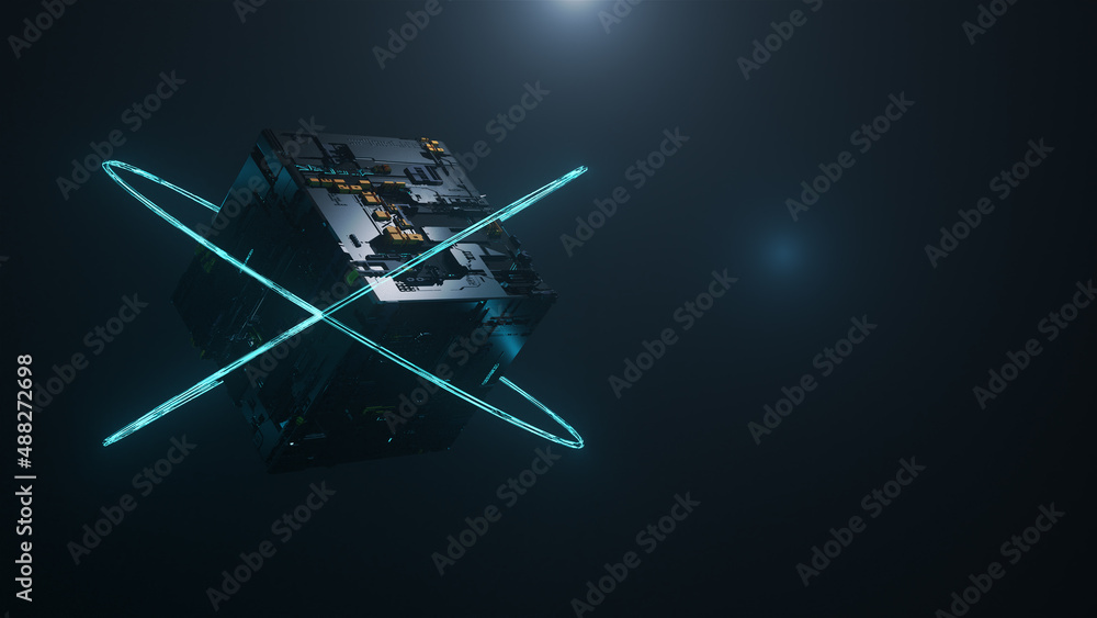 3D Rendering Abstract Sci-fi Cubic Futuristic Circuit Board 3D Illustration 3D Rendering Abstract Sci-fi Cubic Futuristic Circuit Board 3D Illustration