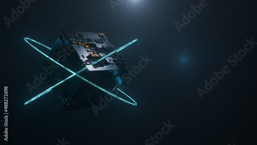 3D Rendering Abstract Sci-fi Cubic Futuristic Circuit Board 3D Illustration