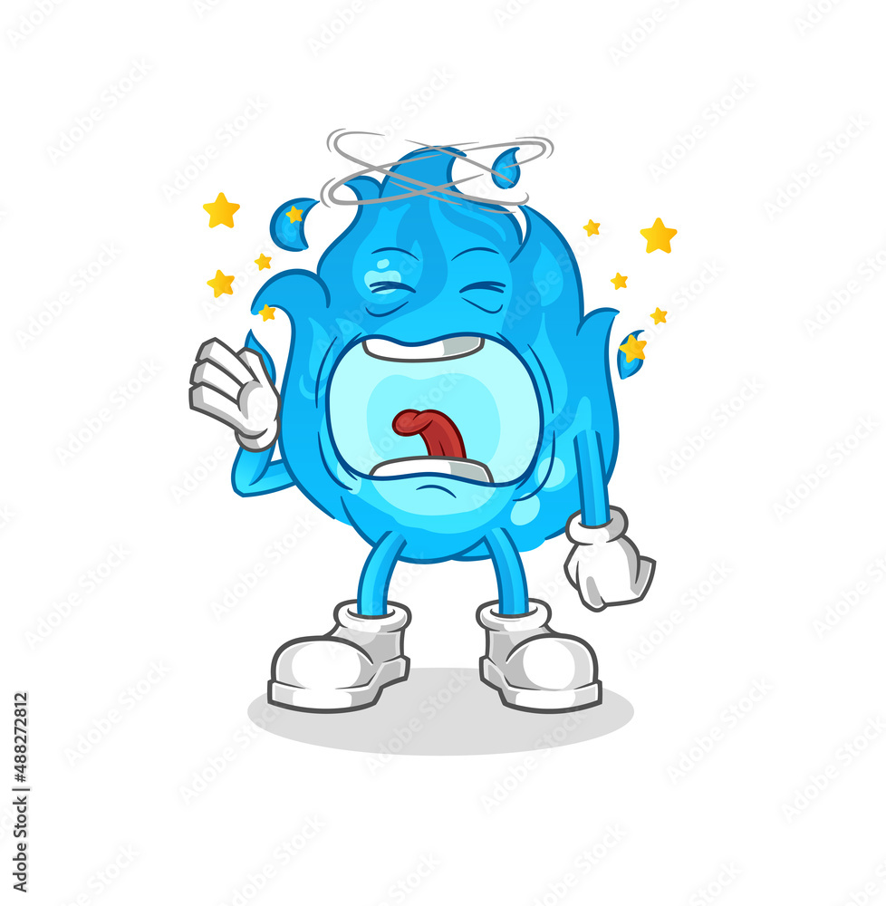 blue fire yawn character. cartoon mascot vector