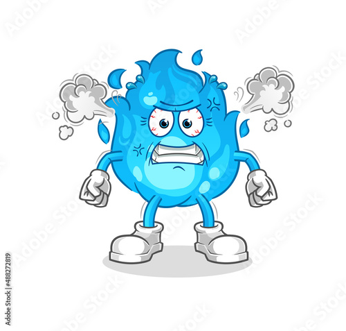 blue fire very angry mascot. cartoon vector