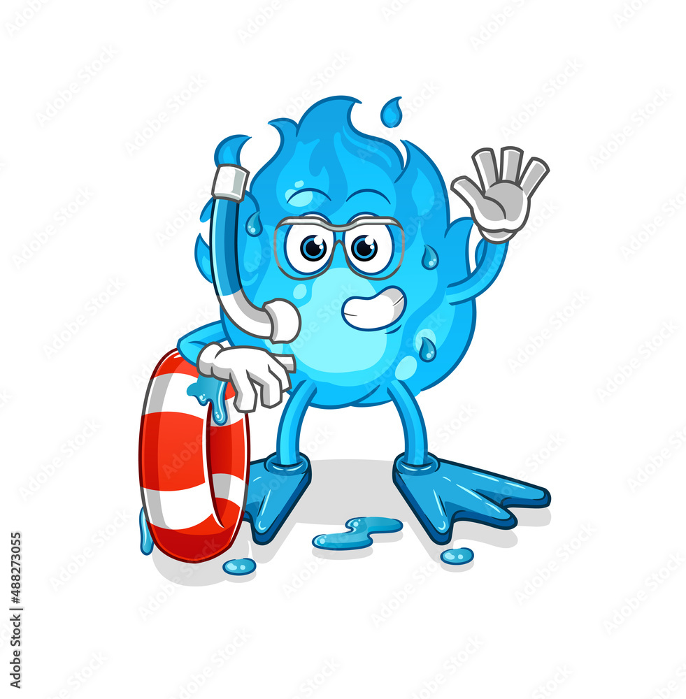 blue fire swimmer with buoy mascot. cartoon vector
