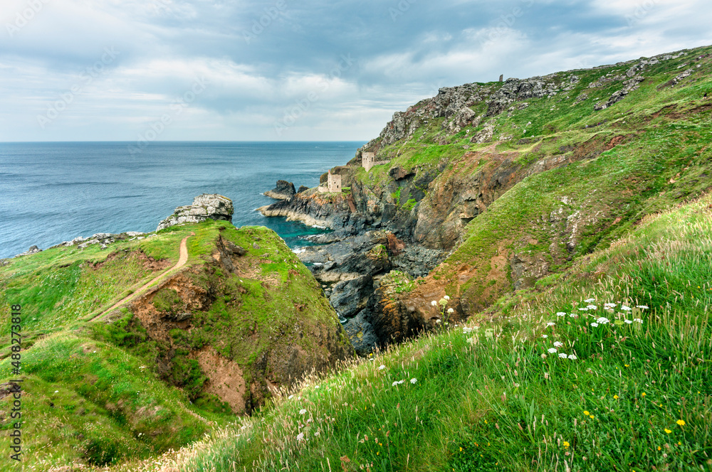 Crown tin mines of Botallack,perched delicately below cliffs in West Penwith.Cornwall,United Kingdom. Crown tin mines of Botallack,perched delicately below cliffs in West Penwith.Cornwall,United Kingdom.