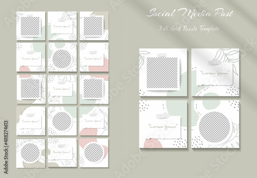 Social media feed post template with Abstract floral and organic shapes in grid puzzle style. Perfect for branding and product marketing.
