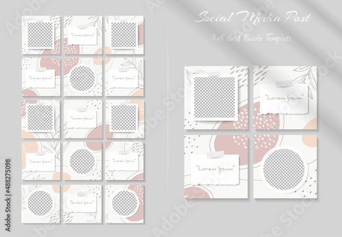 Social media feed post template with Abstract floral and organic shapes in grid puzzle style. Perfect for branding and product marketing. 