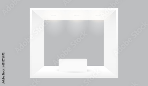 Exhibition stand trade show corporate identity booth mock up box style with downlight template. Empty retail booth design in hall for marketing and event concept