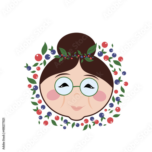 Grandma Logo Design. Funny Face Cool avatar with berries