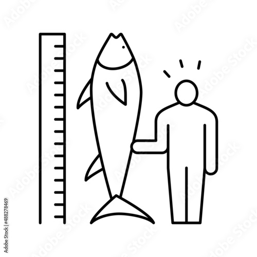 tuna size and fisherman line icon vector illustration