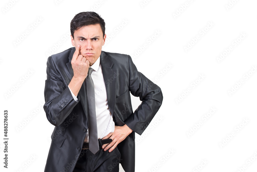 Strict man keeping eye and controlling staring at camera Strict man keeping eye and controlling staring at camera