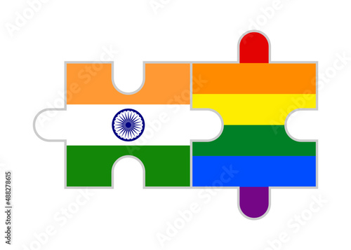 puzzle pieces of india and rainbow flags. vector illustration isolated on white background