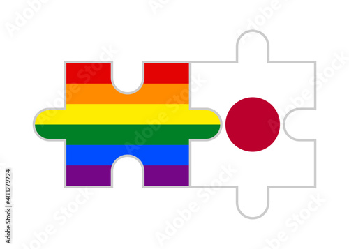 puzzle pieces of rainbow and japan flags. vector illustration isolated on white background