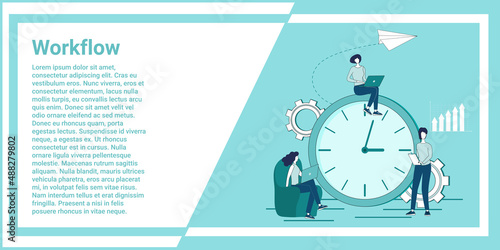 Workflow.People in the office work and solve business problems.The concept of coworking.An illustration in the style of a green landing page.